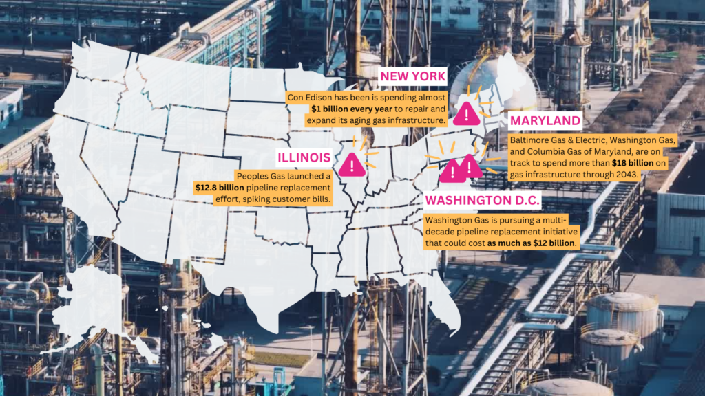 US map outlining pipeline replacement projects